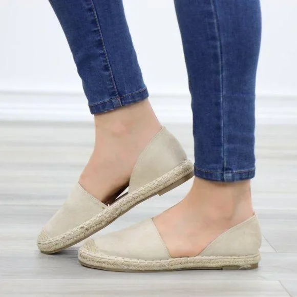 Beige Vegan Suede Flat Slip On Loafer Espadrilles - Picture 4 of 10
